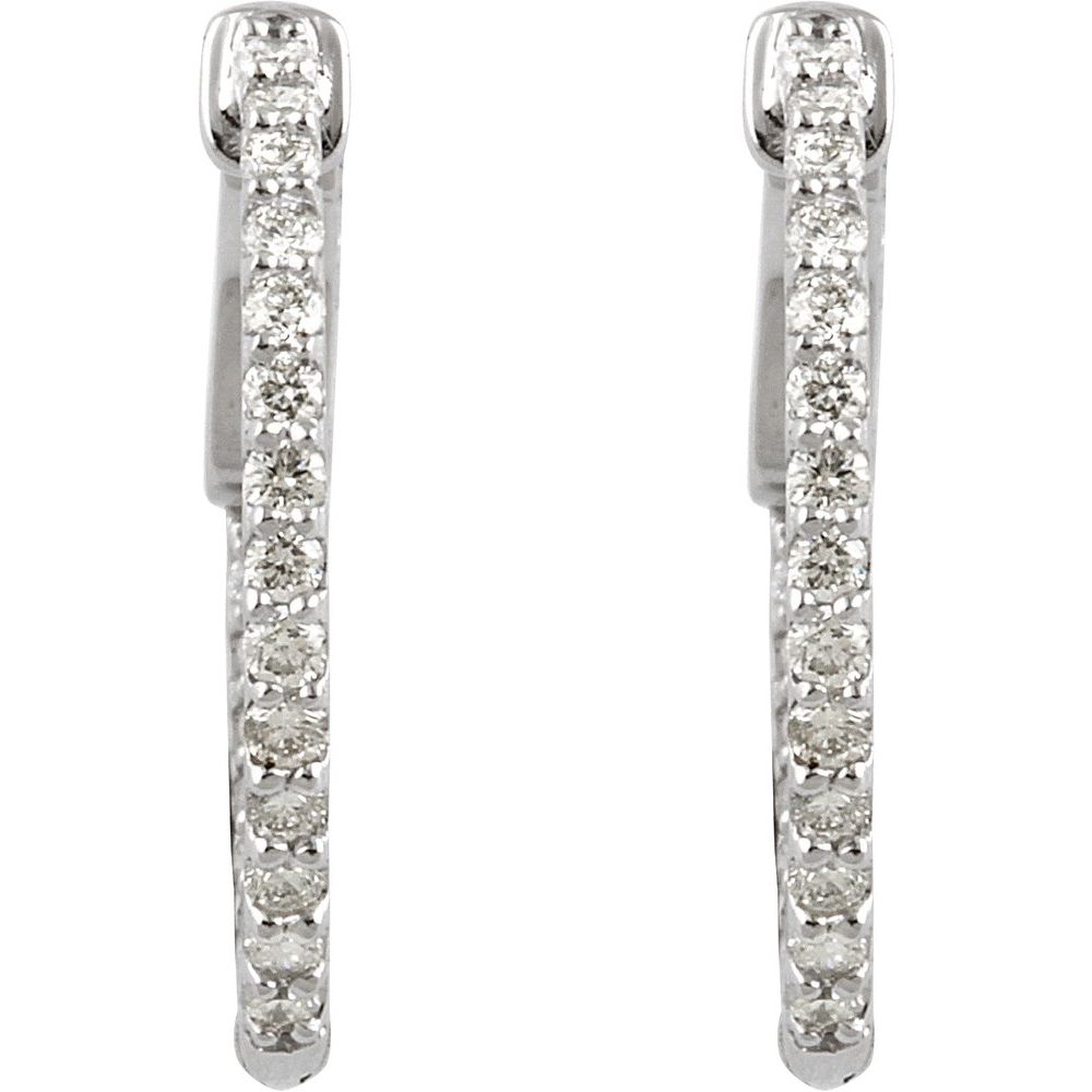 14K White Gold 1/2 CTW Natural Diamond Inside-Outside Hinged Hoop Earrings – 19 mm