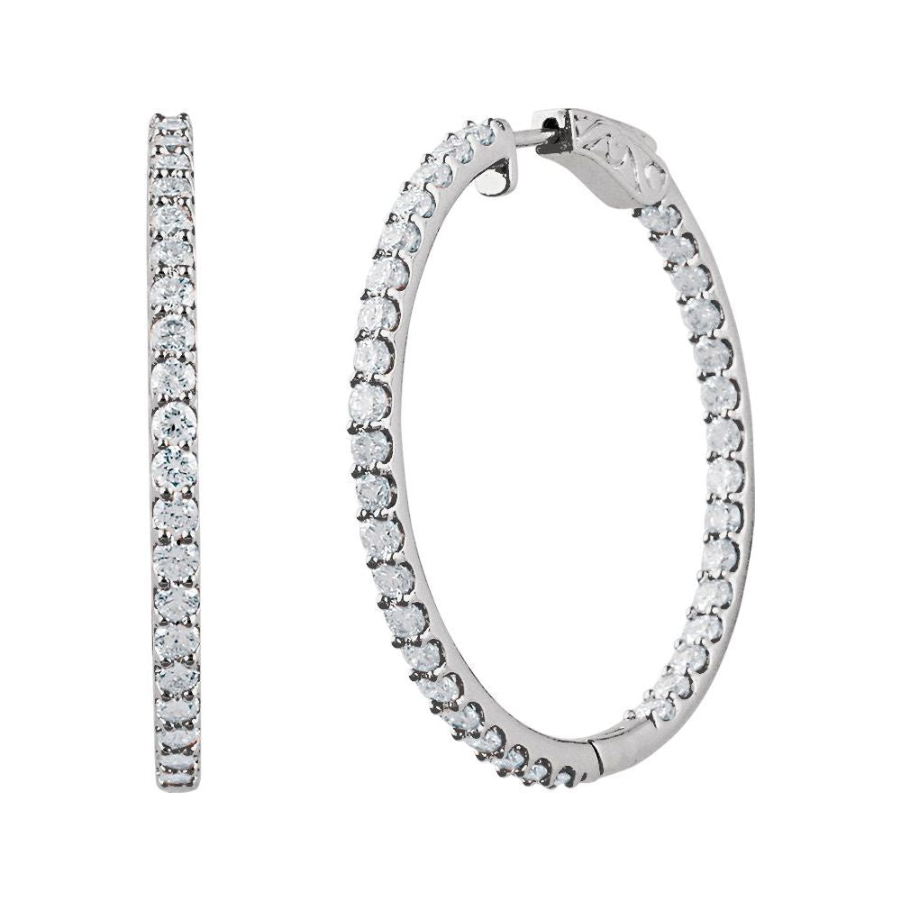 14K White Gold 1/2 CTW Natural Diamond Inside-Outside Hinged Hoop Earrings – 19 mm