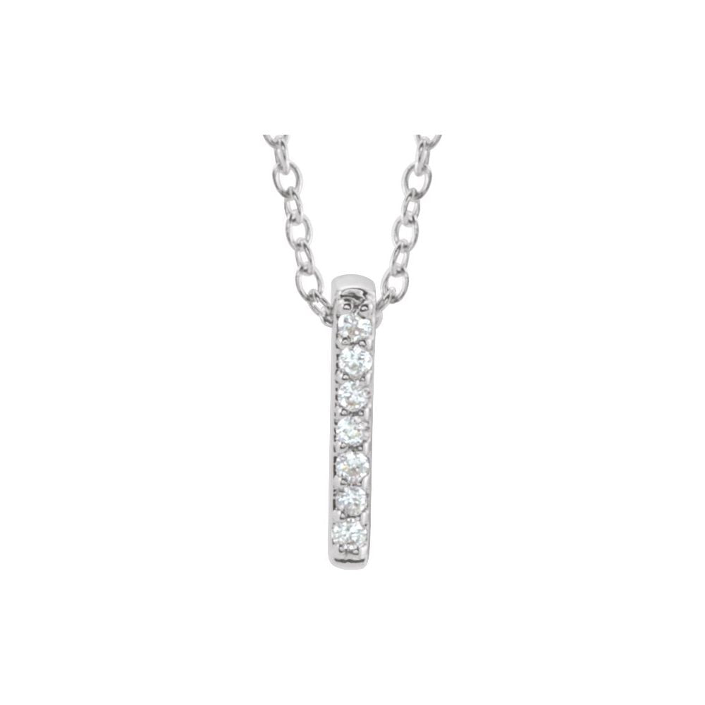 14K White Gold .05 CTW Natural Diamond Mini Bar Necklace – 16–18" Adjustable Cable Chain