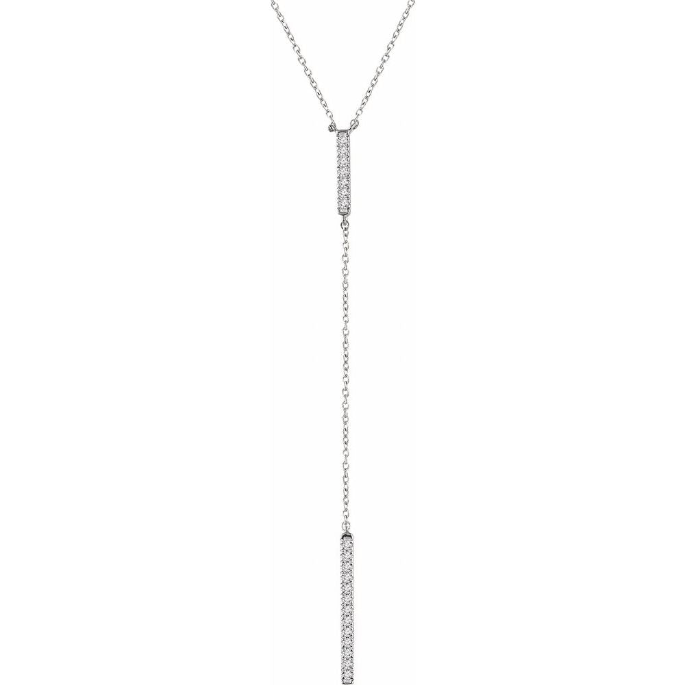14K White Gold Diamond Bar Y Necklace – 1/5 CTW, Adjustable 16–18"