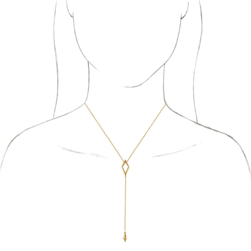 14K Yellow Gold Polished Geometric Y Necklace – Adjustable 16–18"