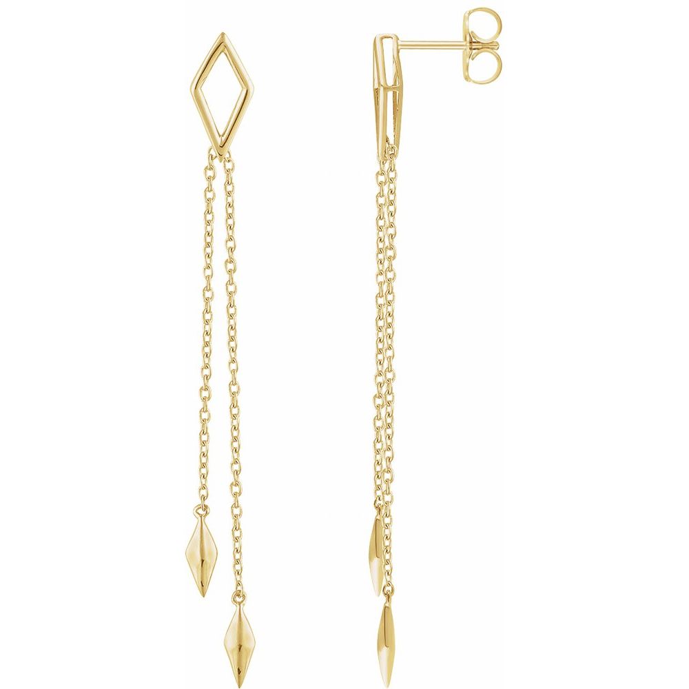 14K White Gold Geometric Open Kite Chain Dangle Earrings