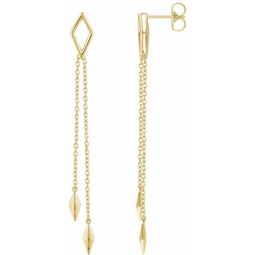 14K White Gold Geometric Open Kite Chain Dangle Earrings