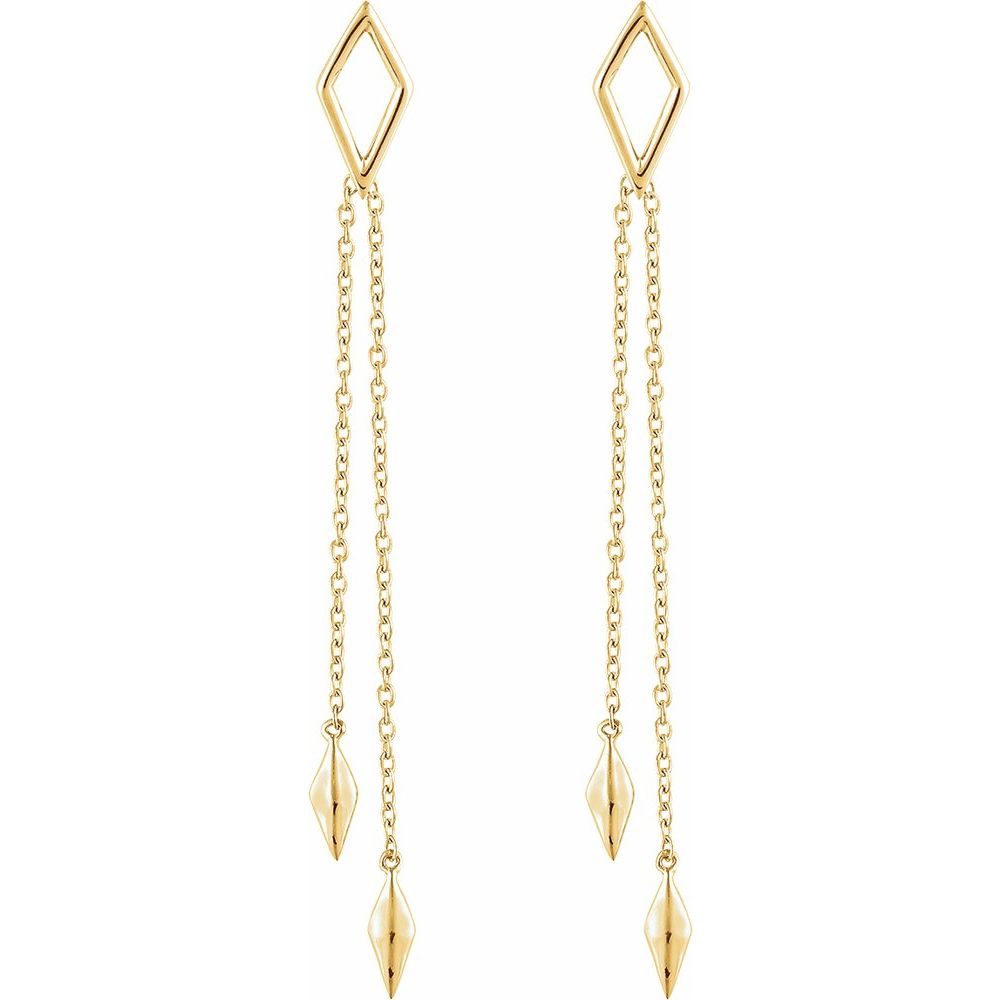 14K White Gold Geometric Open Kite Chain Dangle Earrings