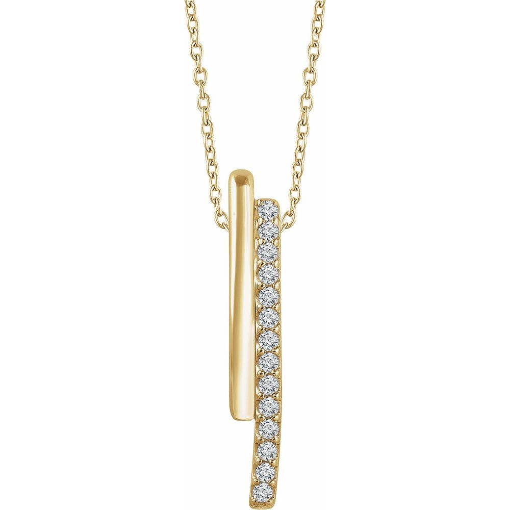 14K Yellow Gold 1/5 CTW Natural Diamond Bar Necklace – Adjustable 16–18" Cable Chain