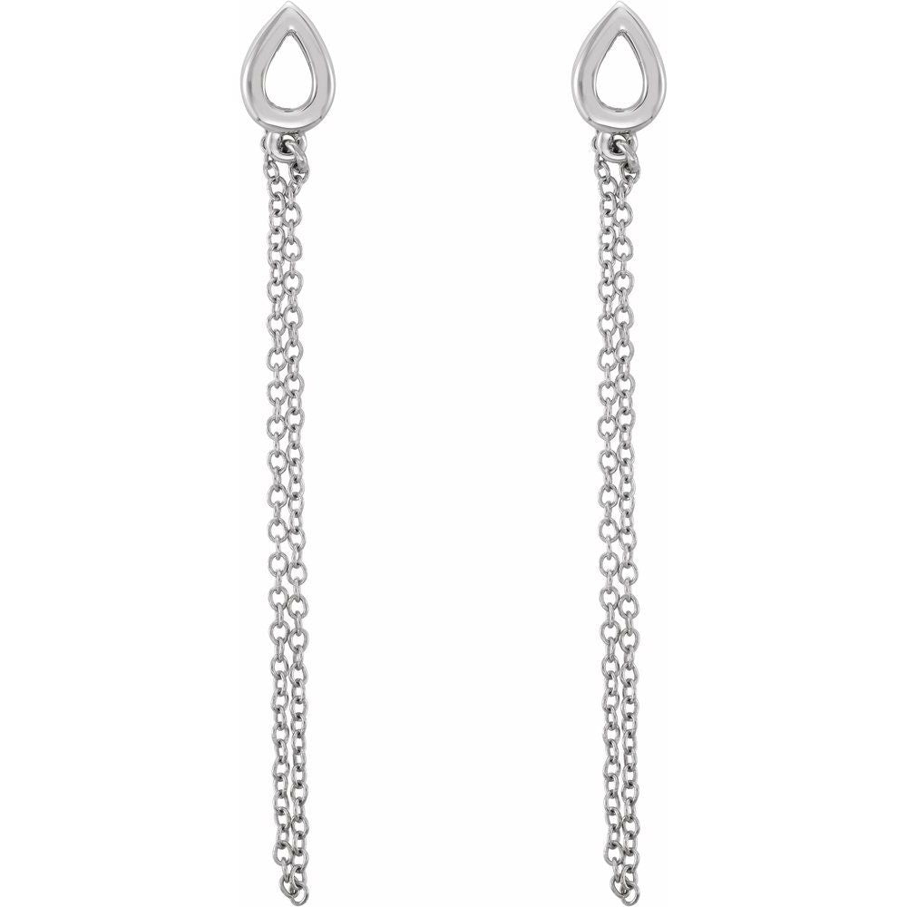 14K White Gold Open Drop Chain Dangle Earrings