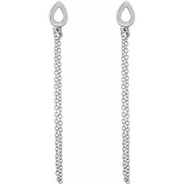 14K White Gold Open Drop Chain Dangle Earrings