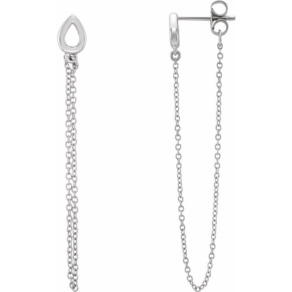 14K White Gold Open Drop Chain Dangle Earrings