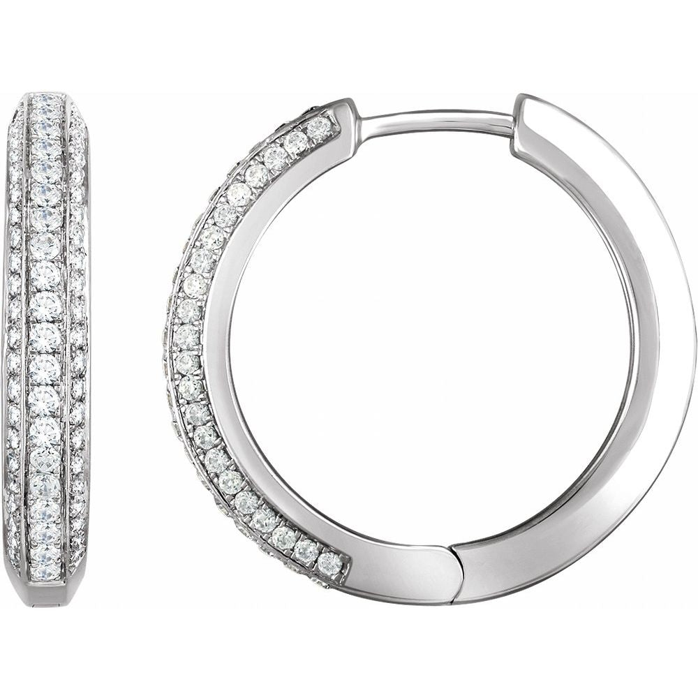 14K White Gold 3/4 CTW Natural Diamond Hinged Hoop Earrings – Luxury Polished Hoops, 20.7mm