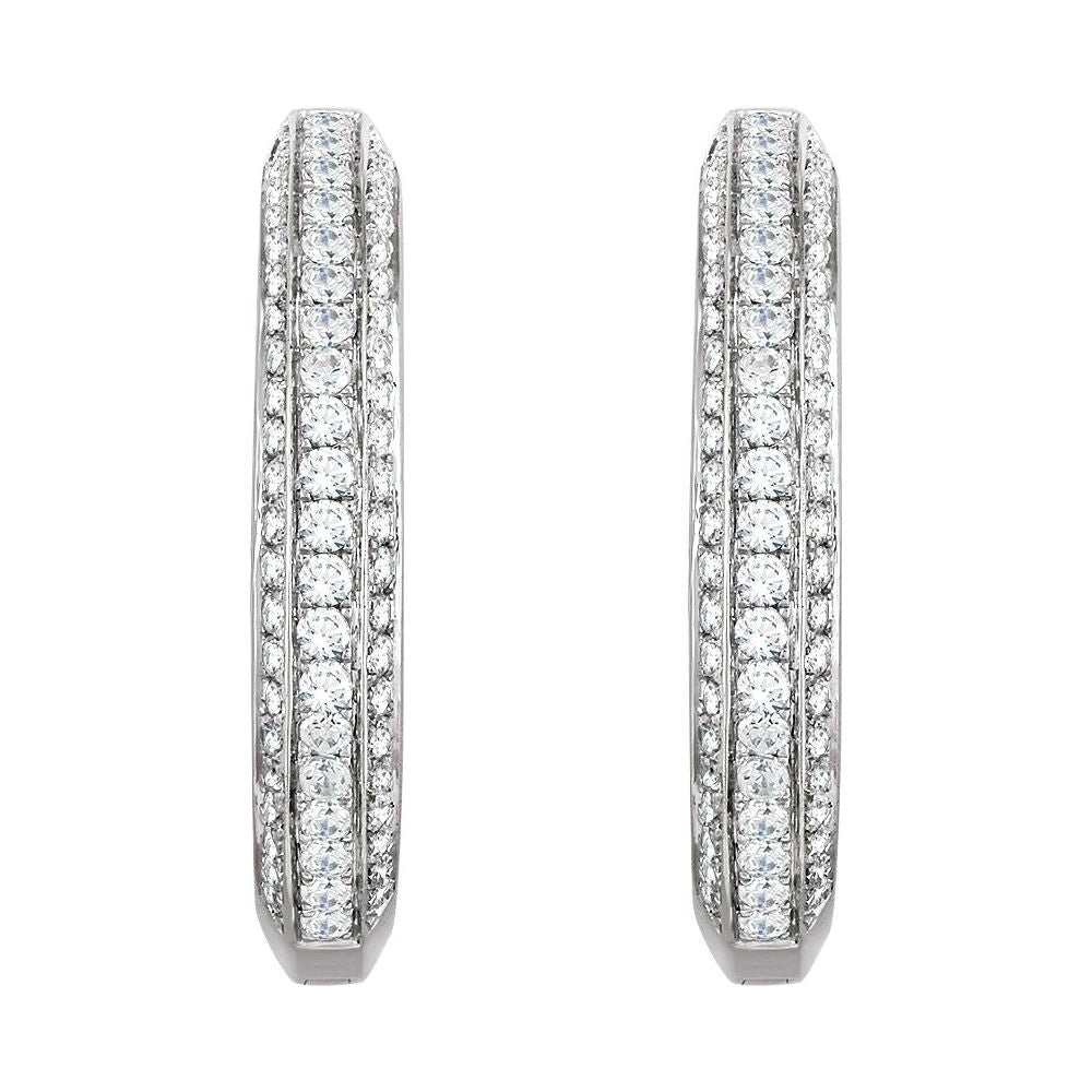 14K White Gold 3/4 CTW Natural Diamond Hinged Hoop Earrings – Luxury Polished Hoops, 20.7mm