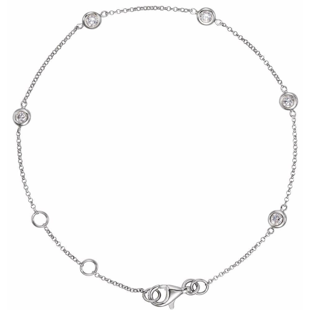 14K White Gold 1/4 CTW Natural Diamond Bezel Set 5 Station Adjustable Bracelet