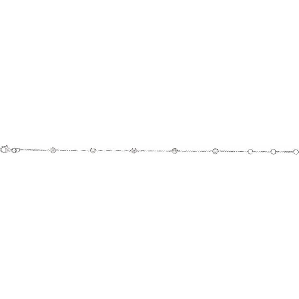 14K White Gold 1/4 CTW Natural Diamond Bezel Set 5 Station Adjustable Bracelet