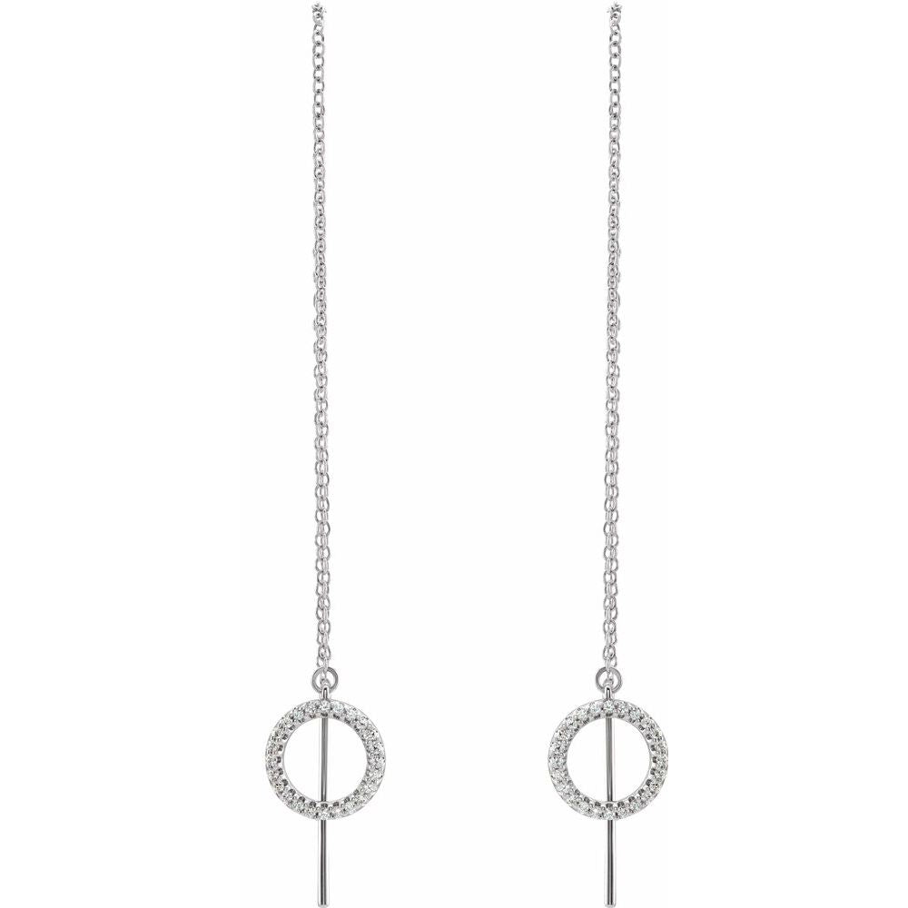 14K White Gold 1/6 CTW Natural Diamond Open Circle Geometric Threader Earrings