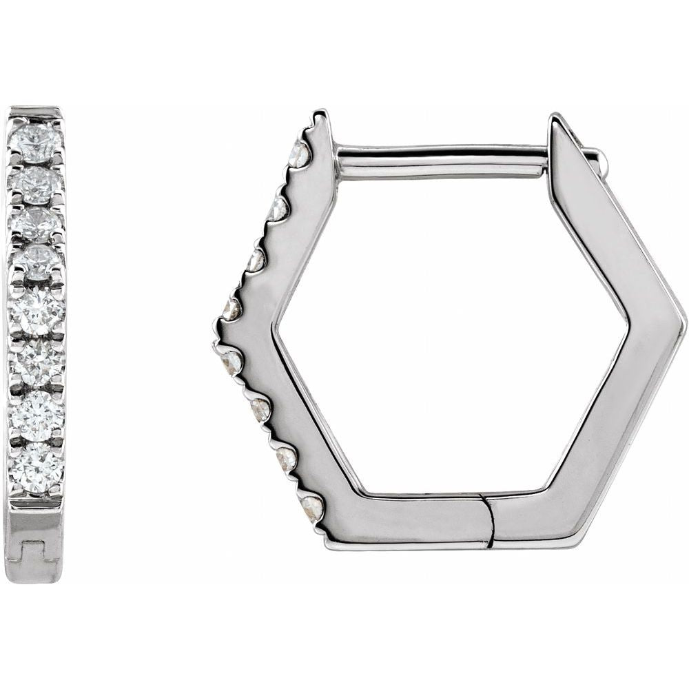 14K White Gold 1/8 CTW Natural Diamond Geometric Hinged Earrings