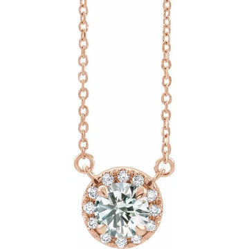 Diamond Halo Claw Prong Set Pendant Necklace 16 Inches