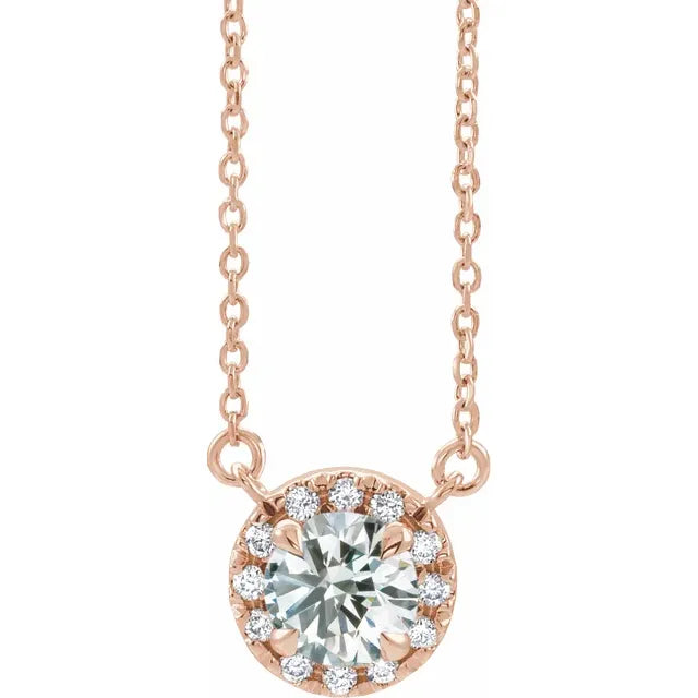 Diamond Halo Claw Prong Set Pendant Necklace 16 Inches