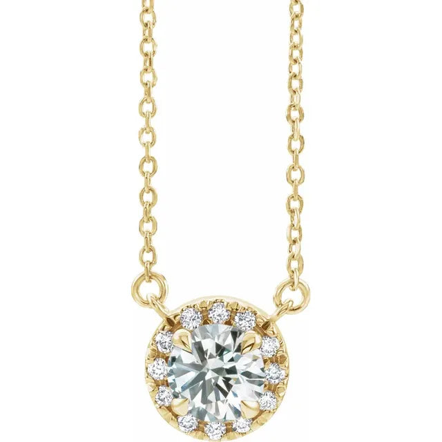 Diamond Halo Claw Prong Set Pendant Necklace 16 Inches