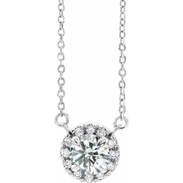 Diamond Halo Claw Prong Set Pendant Necklace 16 Inches