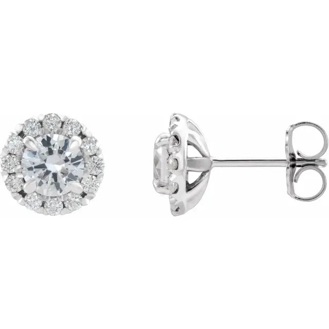 14K  5/8 CTW Natural Diamond Halo-Style Earrings