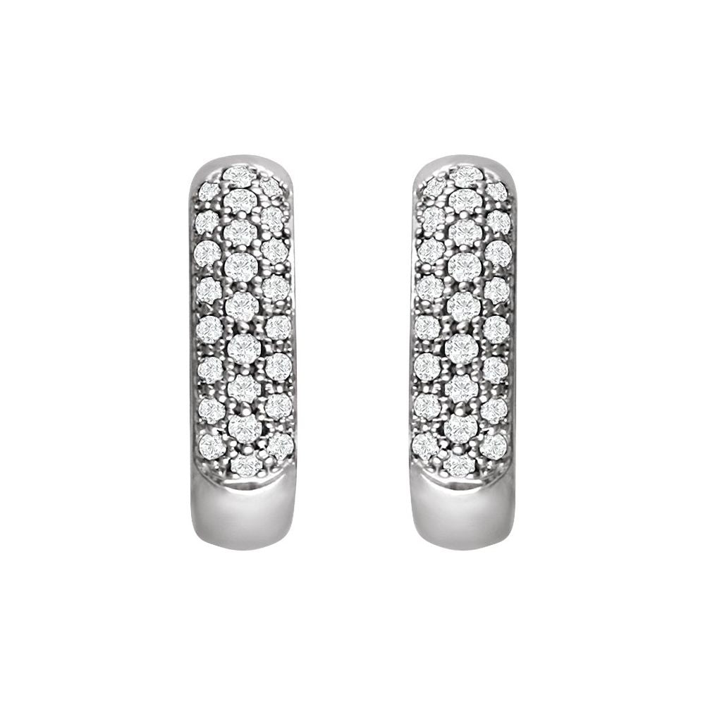 14K White Gold 1/3 CTW Natural Diamond Hoop Earrings – 15 mm Polished Hinged Hoops