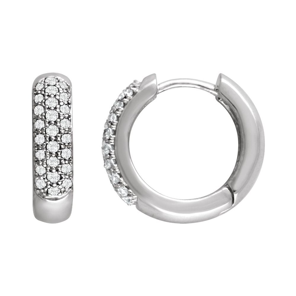 14K White Gold 1/3 CTW Natural Diamond Hoop Earrings – 15 mm Polished Hinged Hoops
