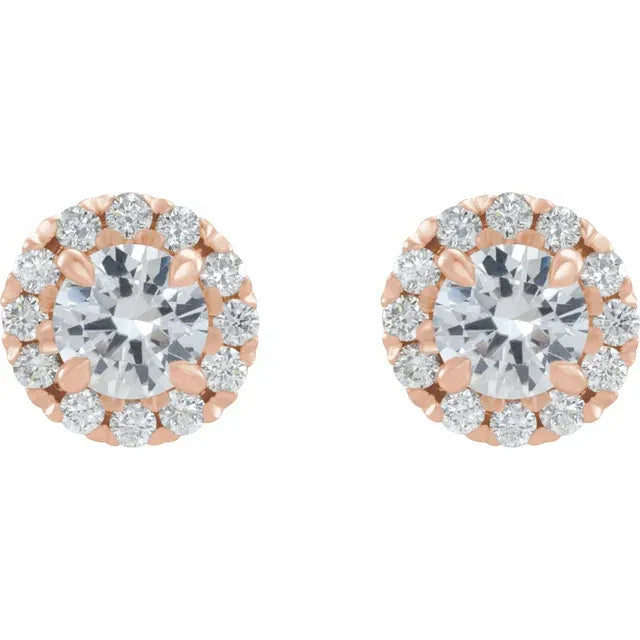 14K  5/8 CTW Natural Diamond Halo-Style Earrings