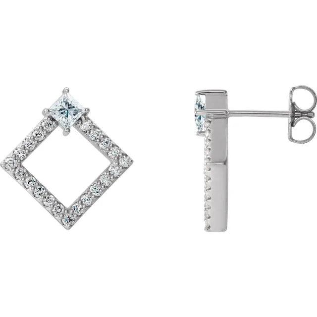 Diamond Princess Cut Openwork Stud Earrings
