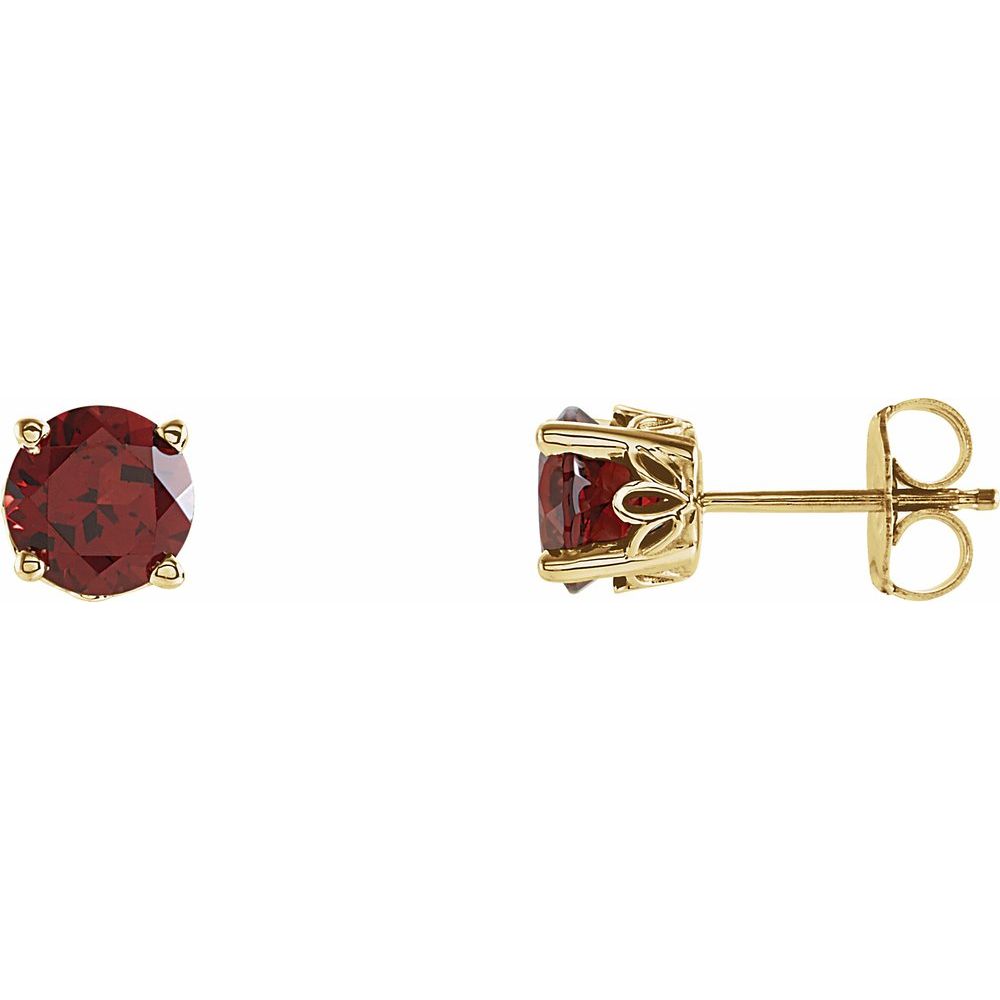 14K Yellow Gold Natural Mozambique Garnet 6mm Floral Sculptural Solitaire Stud Earrings