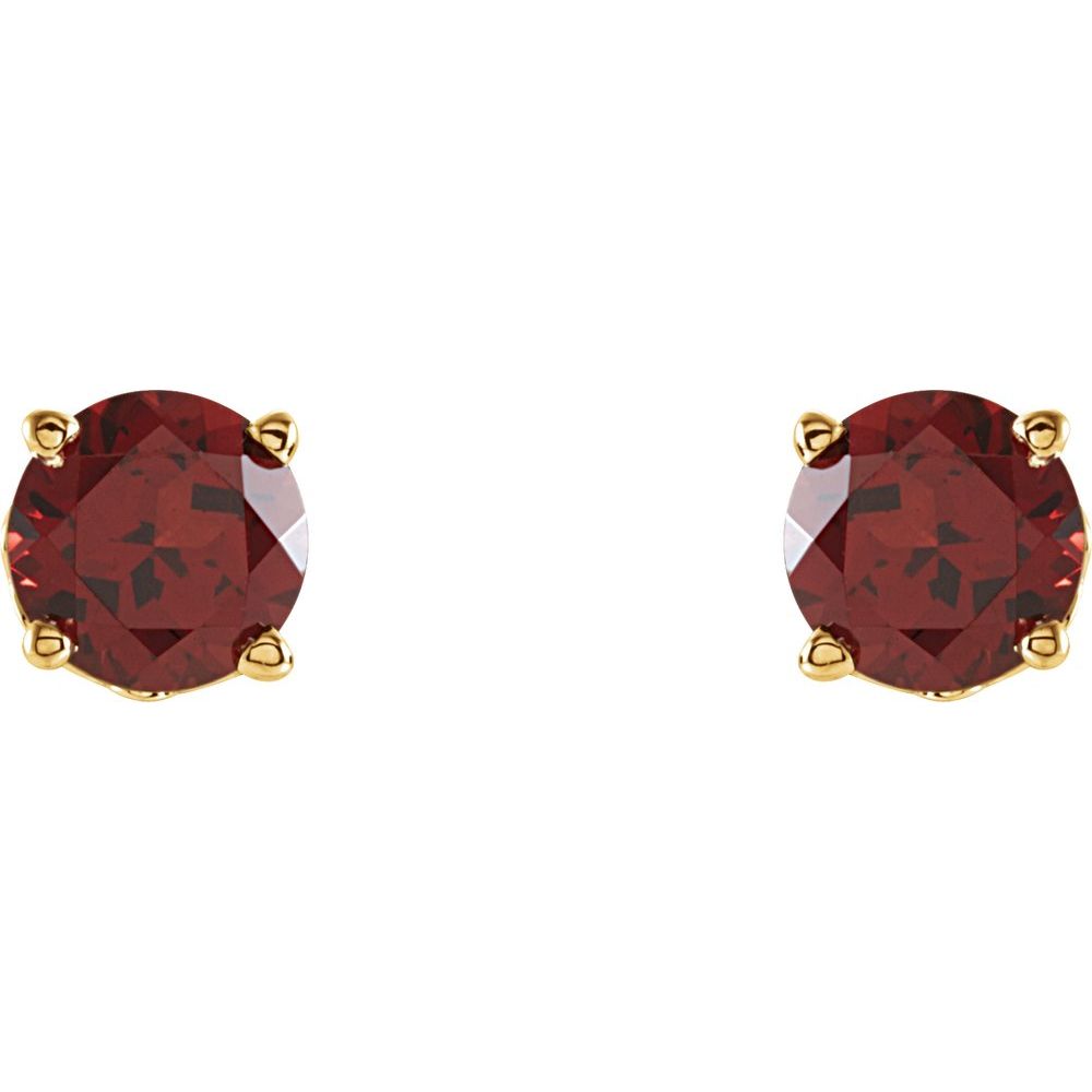 14K Yellow Gold Natural Mozambique Garnet 6mm Floral Sculptural Solitaire Stud Earrings