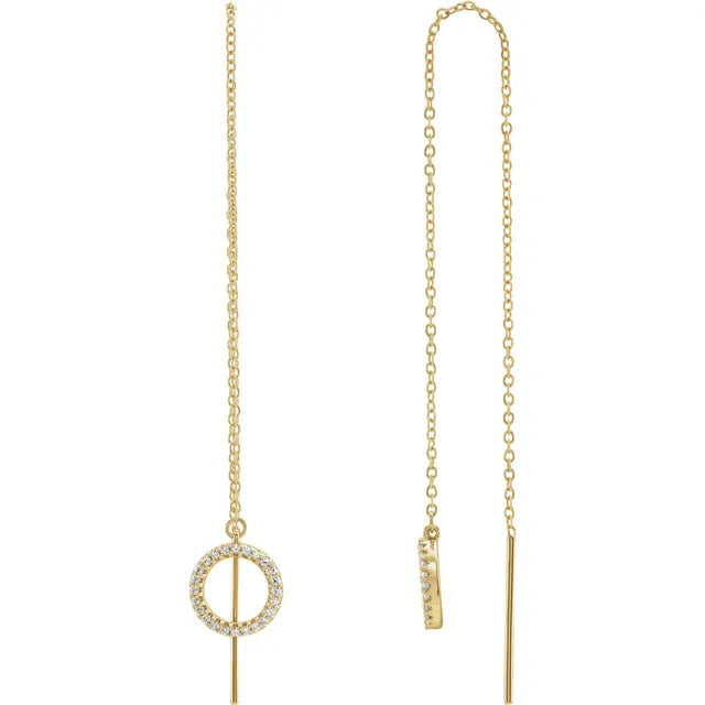 Natural Diamond Round Open Circle Chain Drop Threader Earrings