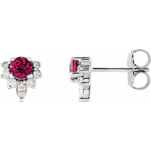 14K Natural Pink Tourmaline & 1/6 CTW Natural Diamond Earrings