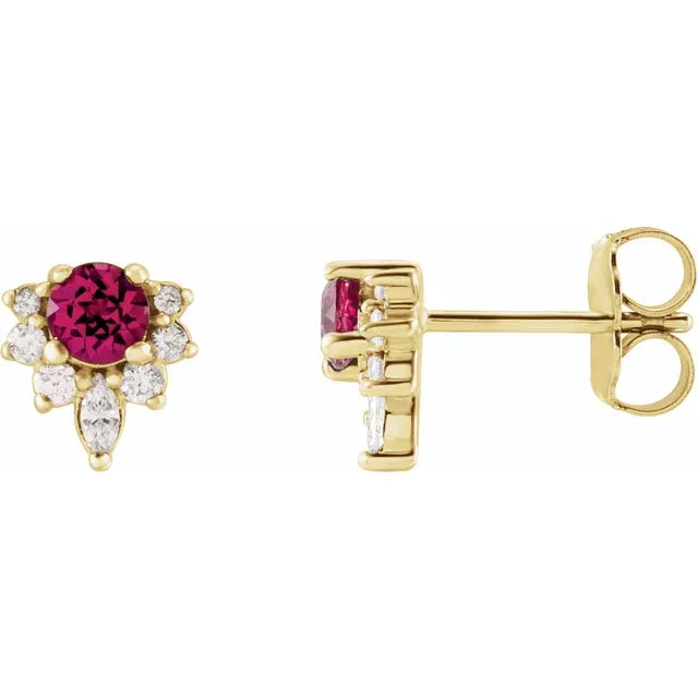 14K Natural Pink Tourmaline & 1/6 CTW Natural Diamond Earrings