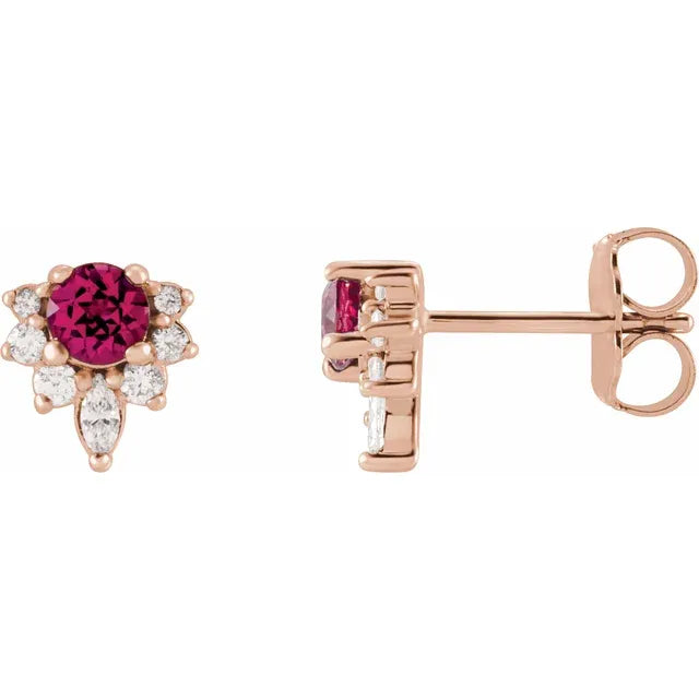 14K Natural Pink Tourmaline & 1/6 CTW Natural Diamond Earrings