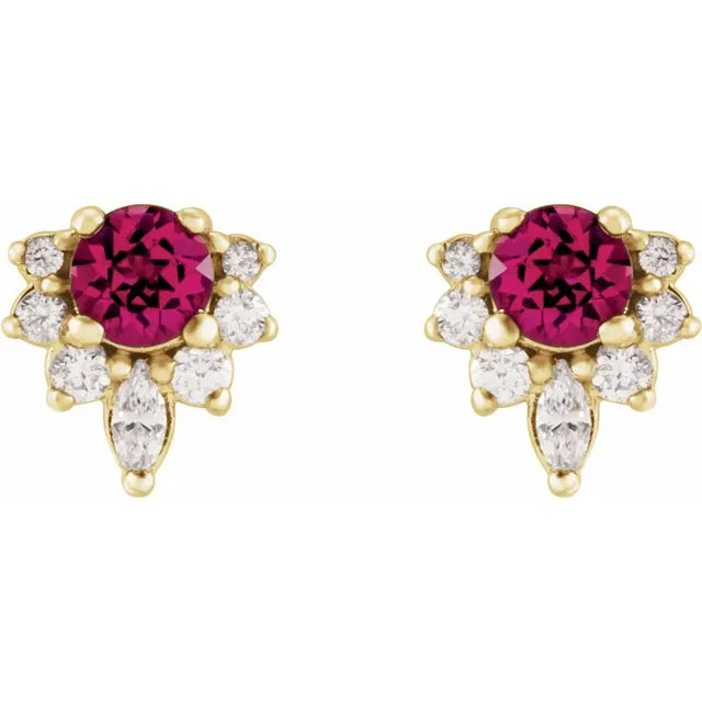14K Natural Pink Tourmaline & 1/6 CTW Natural Diamond Earrings