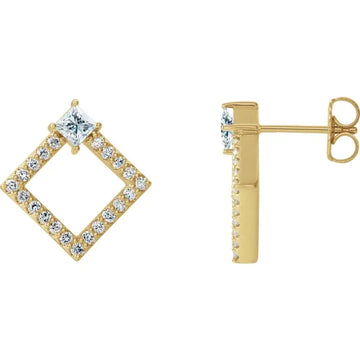 Diamond Princess Cut Openwork Stud Earrings
