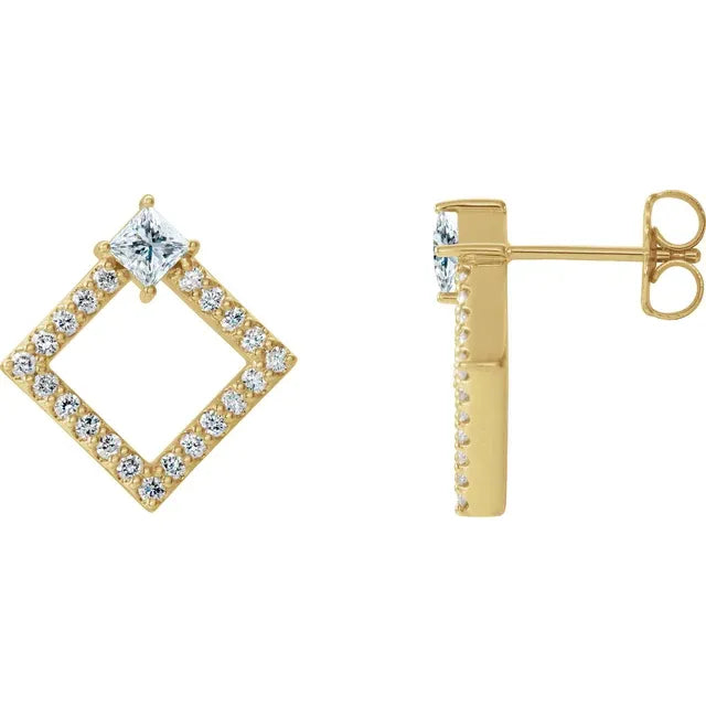 Diamond Princess Cut Openwork Stud Earrings