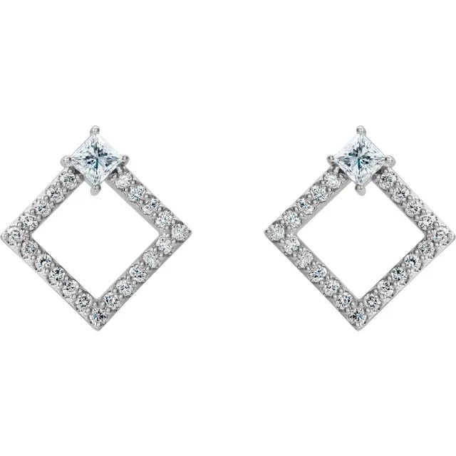 Diamond Princess Cut Openwork Stud Earrings