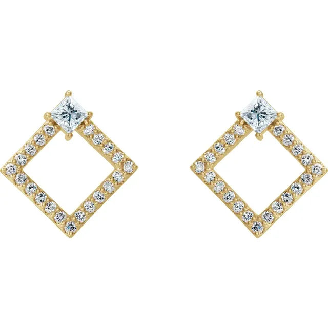 Diamond Princess Cut Openwork Stud Earrings