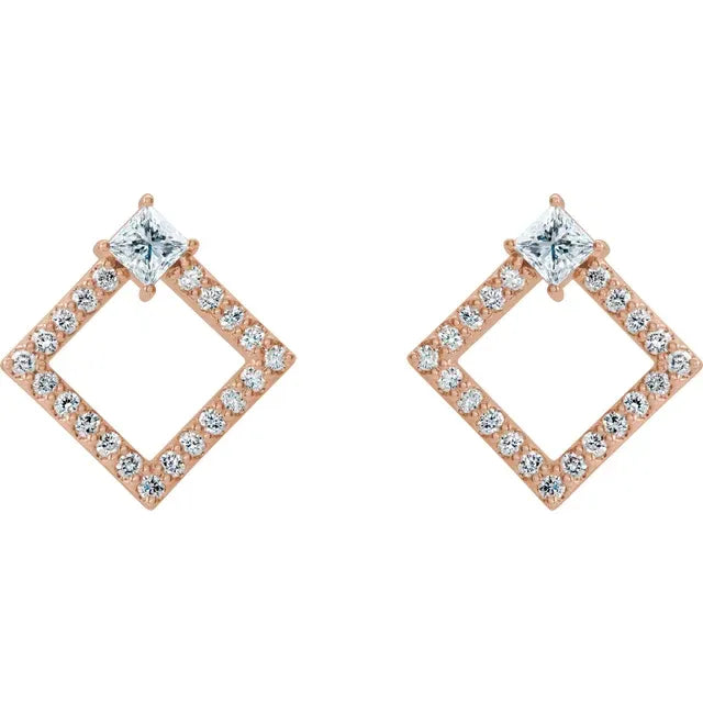 Diamond Princess Cut Openwork Stud Earrings