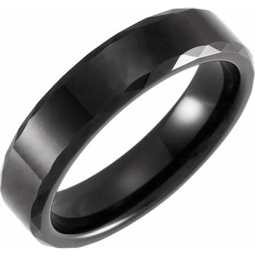 Black PVD Tungsten 6 mm Geometric Faceted Beveled-Edge Comfort-Fit Band Size 10