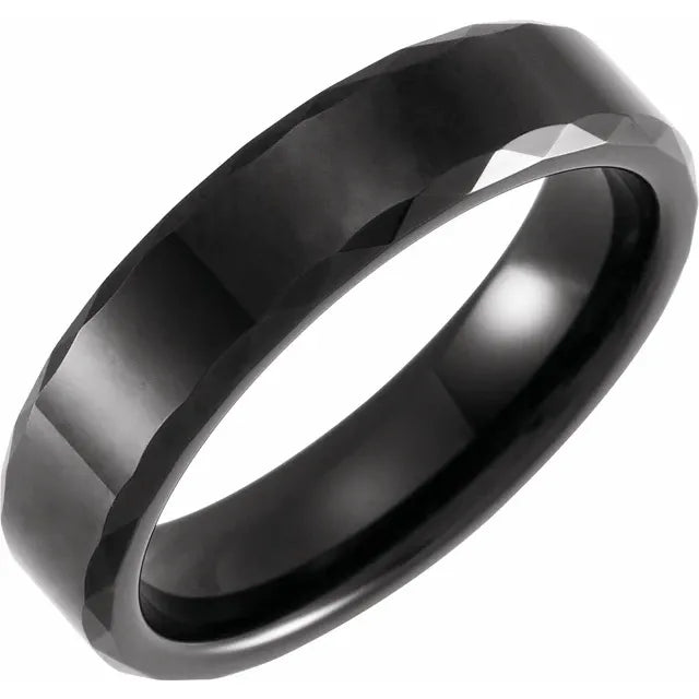 Black PVD Tungsten 6 mm Geometric Faceted Beveled-Edge Comfort-Fit Band Size 10