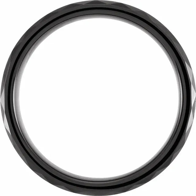 Black PVD Tungsten 6 mm Geometric Faceted Beveled-Edge Comfort-Fit Band Size 10