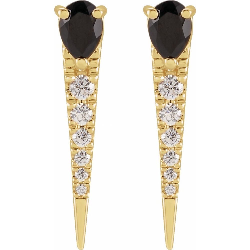 14K Yellow Gold Natural Black Onyx & 1/8 CTW Diamond Spike Stud Earrings