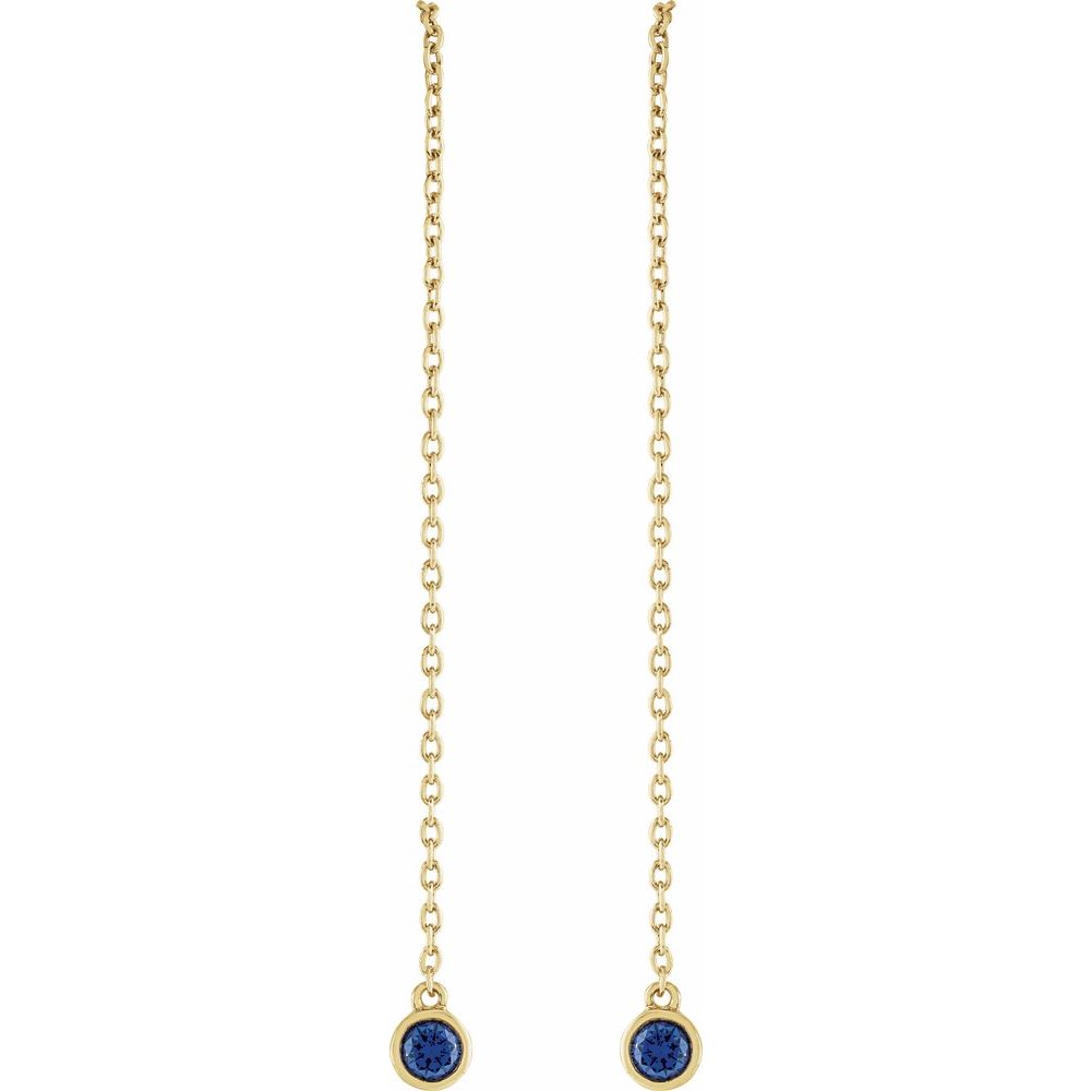 14K Yellow Gold Natural Blue Sapphire Bezel Chain Threader Earrings