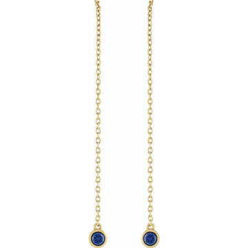 14K Yellow Gold Natural Blue Sapphire Bezel Chain Threader Earrings