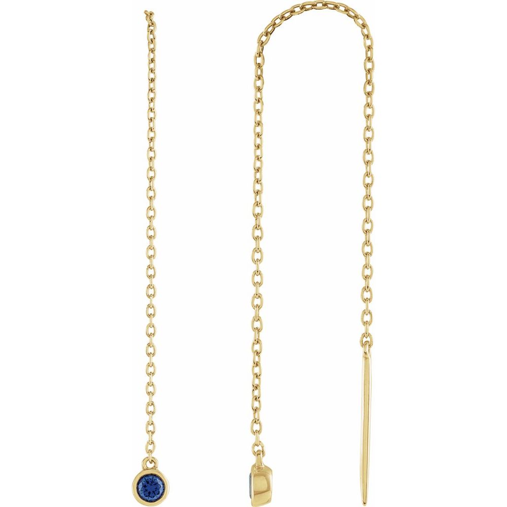 14K Yellow Gold Natural Blue Sapphire Bezel Chain Threader Earrings