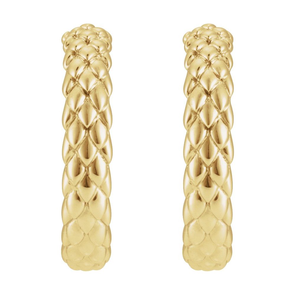 14K Yellow Gold 20.5 mm Scale Hoop Earrings – Polished Solid Gold Statement Hoops
