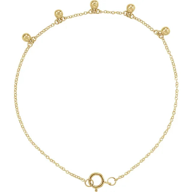 14K Beaded 5-Station 7" Bracelet