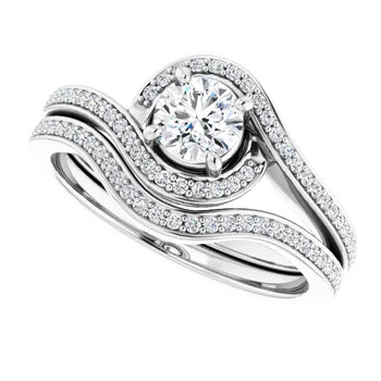 14K White 4.8 mm Round Bypass Halo-Style Engagement Ring Mounting