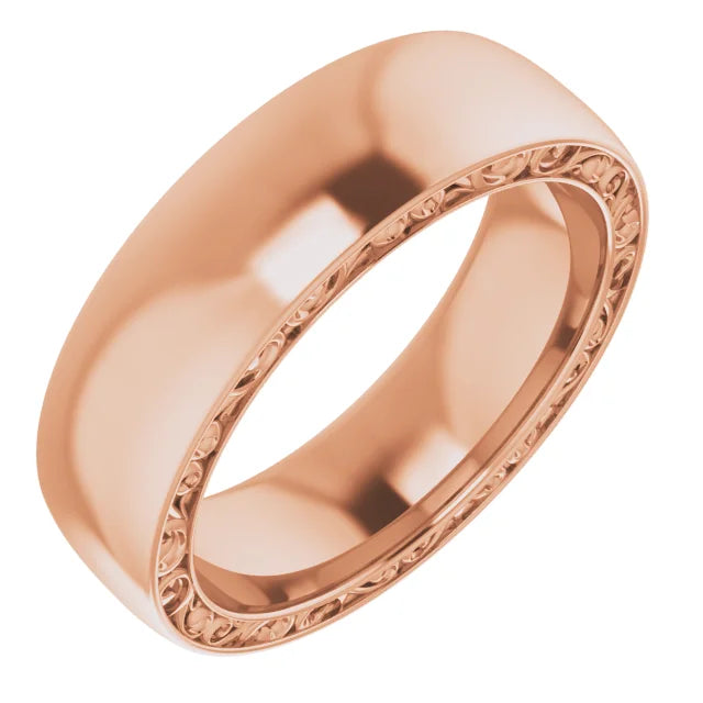 14K Sculptural Inlay 6 mm Half Round Band Size 10